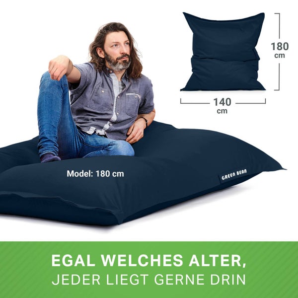 Green Bean Sitzsack XXL 140x180cm 380Liter Kinder & Erwachsene Bean Bag EPS Perlen Füllung Riesensitzsack Groß Draußen Outdoor Liegekissen Waschbar Wetterfest Lounge Sitzkissen Bodenkissen Dunkelblau