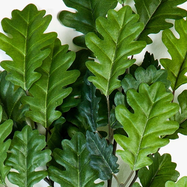 Künstliche Eichenblätter mit typisch gelappter Form und sichtbarer Blattstruktur.