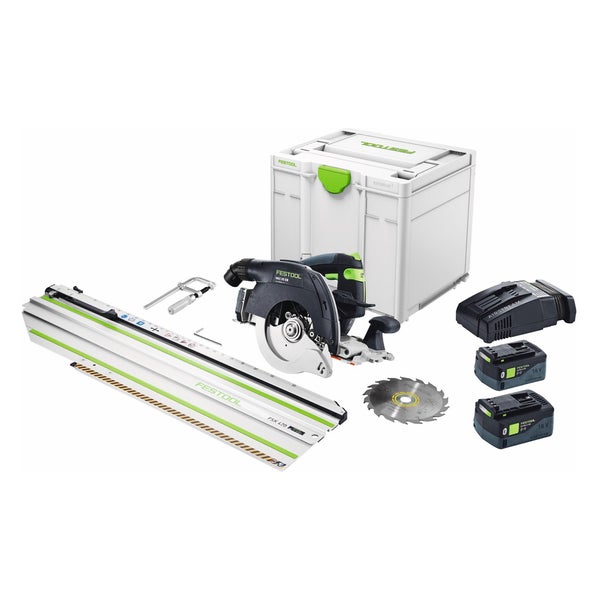 Festool HKC 55 5,0 EBI-Set-FSK 420 Akku Handkreissäge 18 V 160 mm Brushless ( 577675 ) + 2x Akku 5,0 Ah + Ladegerät + Kappschiene + Systainer