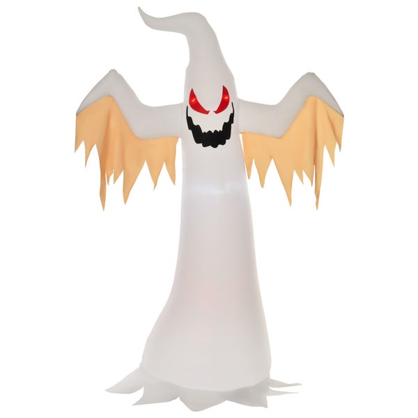 HOMCOM Halloween aufblasbares Gespenst, 2,4 m Dekoration mit LEDs, IP44, 150 x 80 x 240 cm, Polyester, Weiß + Rot