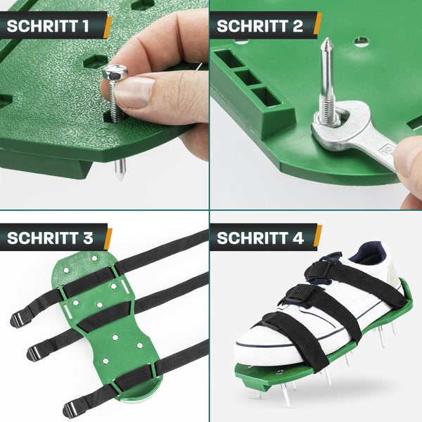 Hinrichs Rasenlüfterschuhe mit 6 Klemmriemen und 26 rostfreien Dornen