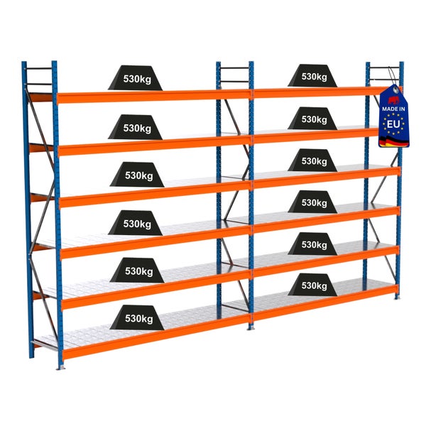 Schwerlastregal mit einer maximalen Traglast von 530 Kilogramm pro Ebene