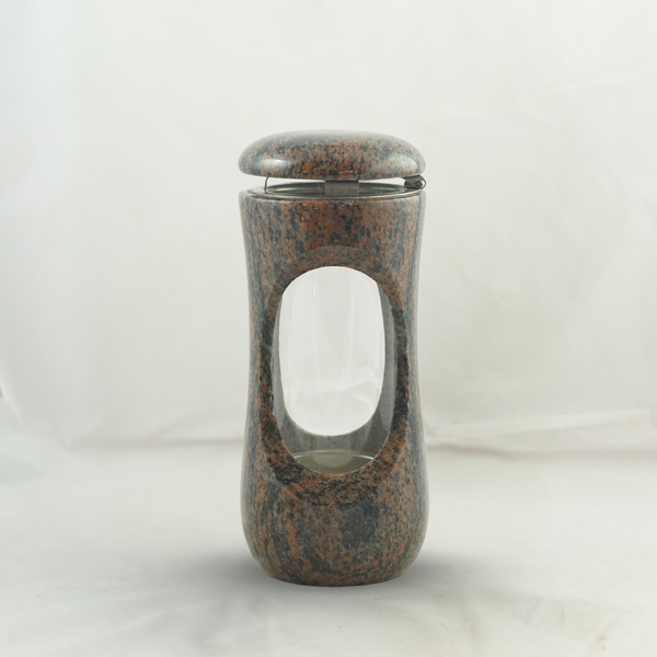 Grablampe aus Naturstein mit Glaseinsatz und Deckel