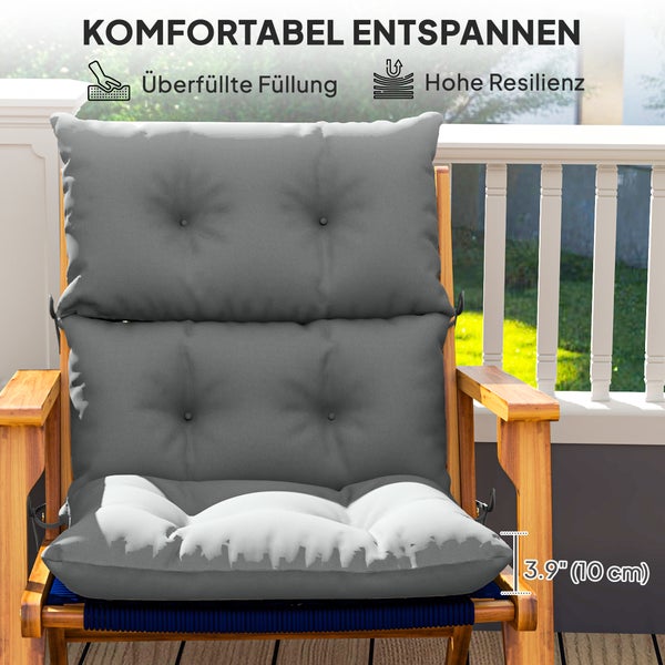 Outsunny Sitzkissen, 115x56 cm Stuhlkissen mit Bindebänder, Rückenlehne, 10cm dick Polsterauflage, wasserabweisend Sitzpolster für Haus, Garten, Büro, Stühle, Hellgrau