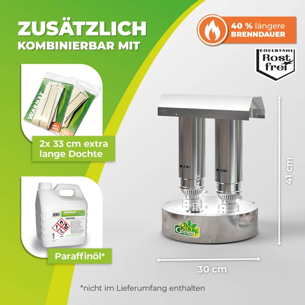 Paraffin Gewächshausheizung Warmax Power 5 aus Edelstahl 600 Watt