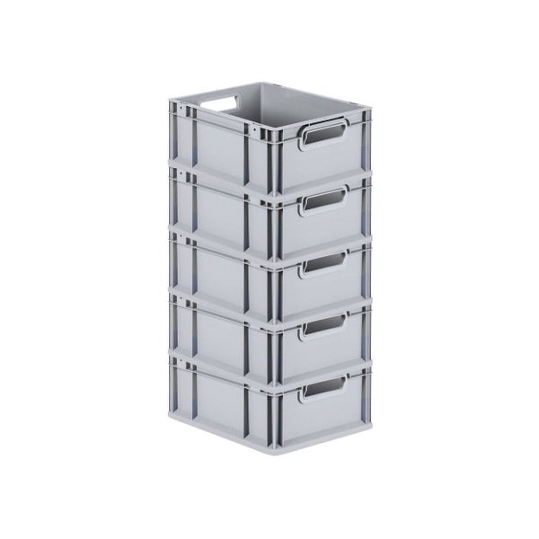 PROREGAL Spar Set 5x Eurobox Nextgen Economy Mit Scharnierdeckel & Grünen Schiebeschnappverschlüssen Griffe Offen HxBxT 17 x 30 x 40 cm 16 Liter