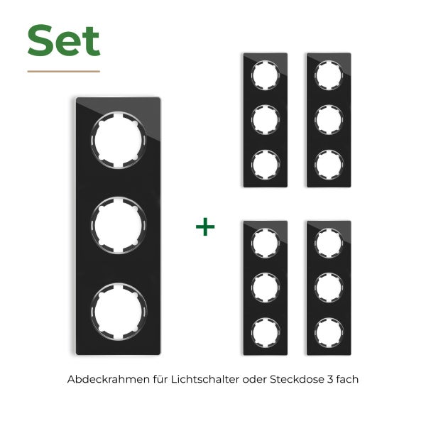 Set aus vier dreifach Abdeckrahmen für Lichtschalter oder Steckdosen in modernem Design
