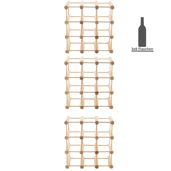 PROREGAL Modulares Weinregal Vinotega Mod HxBxT 36 x 36 x 24 cm 3 x  9 Flaschen Massives Kiefernholz Natur