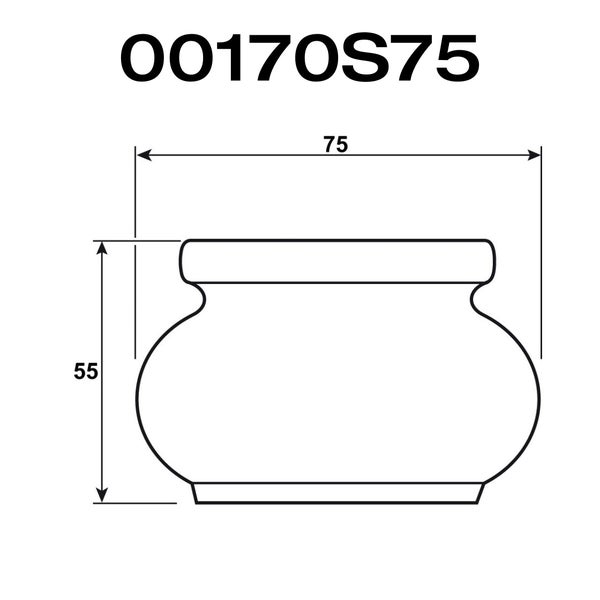 Technische Zeichnung mit Maßangaben eines Möbelbeins, Höhe 55 Millimeter, Breite 75 Millimeter