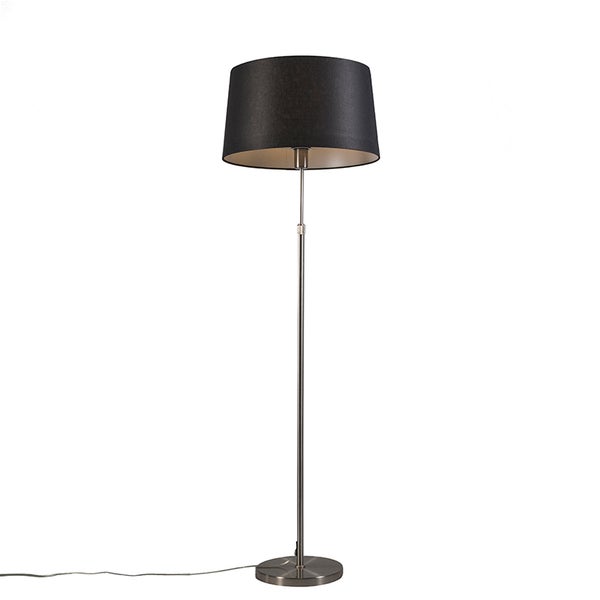 QAZQA - Modern Stehleuchte I Stehlampe I Standleuchte I Lampe I Leuchte Stahl I Silber I nickel matt mit schwarzem Lampenschirm 45 cm höhenverstellbar - Parte I Wohnzimmer I Schlafzimmer - Stahl Rund