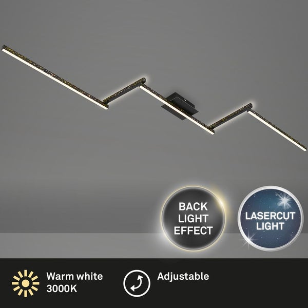 Briloner Leuchten STAFF - Wand-& Deckenleuchte - 3719055 - Glitzereffekt durch Laserlochoptik - 24W ? 2800 lm - Warmweiß 3000K - Backlighteffekt - 227 x 12 x 7 cm