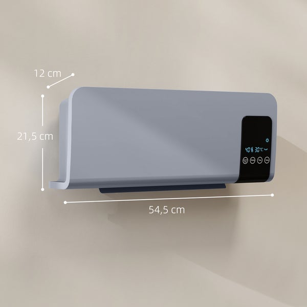 LED Display und Fernbedienung eines Heizgerätes mit Erklärungen zu den Funktionen wie Temperatur, Timer, Oszillation, Heizstufen und Abbruch