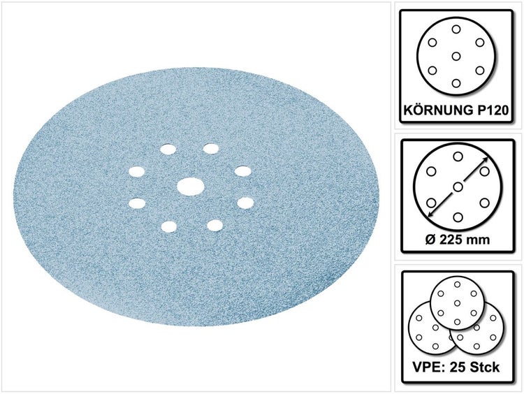 Festool STF D225/8 Granat Schleifscheiben 225 mm PLANEX P120 GR / 25 Stück ( 499638 )