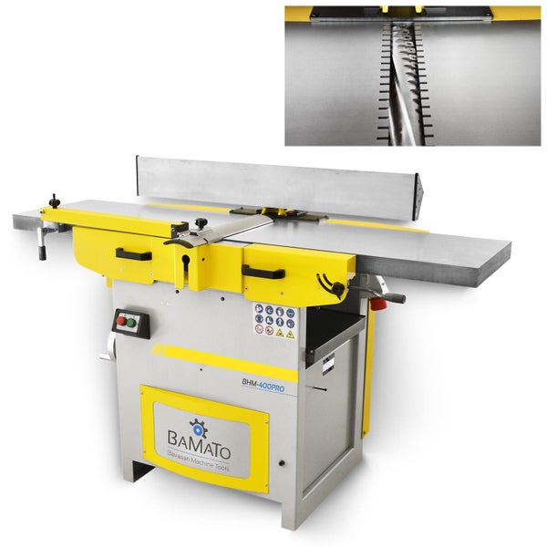 BAMATO Abrichthobelmaschine BHM-400PRO mit Arbeitstisch und Logo
