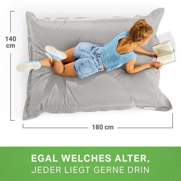 Green Bean Outdoor Sitzsack XXL 140x180cm 380 Liter Kinder & Erwachsene Bean Bag EPS Perlen Füllung Riesensitzsack Groß Liegekissen Waschbar Wetterfest Lounge Chair Sitzkissen Bodenkissen Steingrau