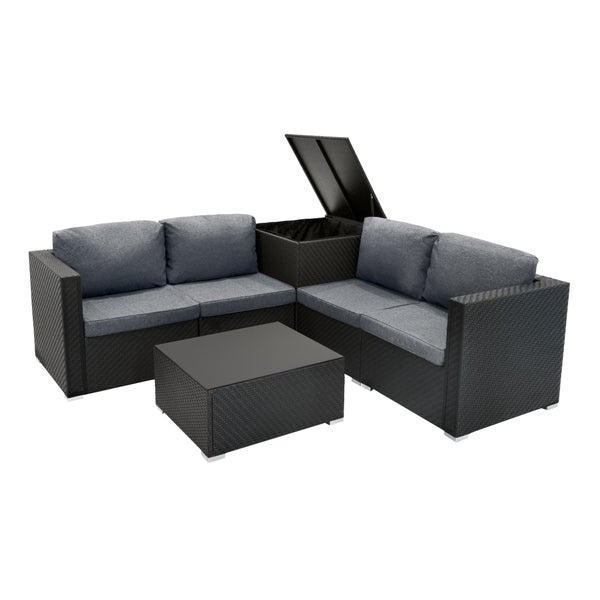 Rattan Modular 6-teiliges Möbelset – Schwarz