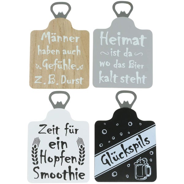 Vier Bieröffner mit lustigen Sprüchen für Männer