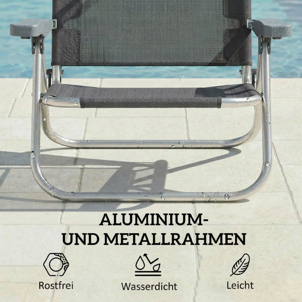 Klappstuhl mit Aluminium- und Metallrahmen, rostfrei, wasserdicht und leicht.