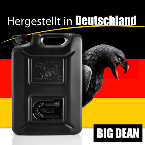 BigDean 2 Stück Benzinkanister 20L Schwarz im Totenkopf Design - Kraftstoffkanister für Benzin, Diesel & AdBlue – Made in Germany
