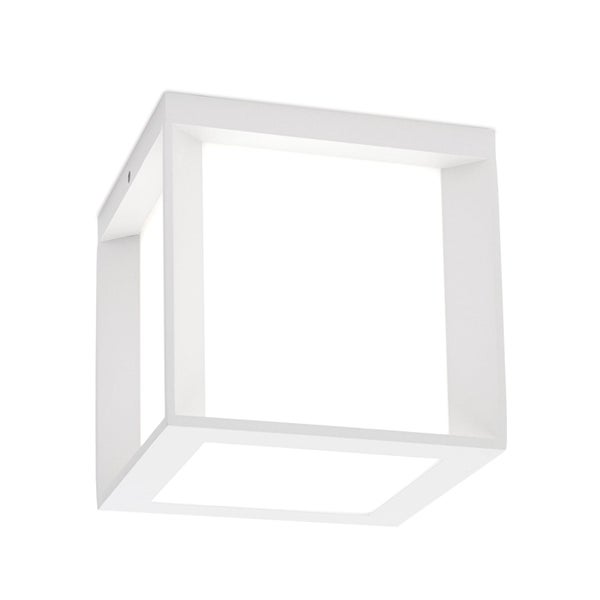 Quadratische, würfelförmige LED-Leuchte mit offenem Rahmen in minimalistischem Design.