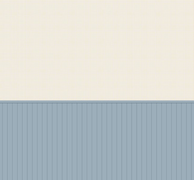 Strukturierte Tapete in einer Kombination aus klassischem Karomuster im oberen Bereich und vertikalem Paneeldesign im unteren Bereich.