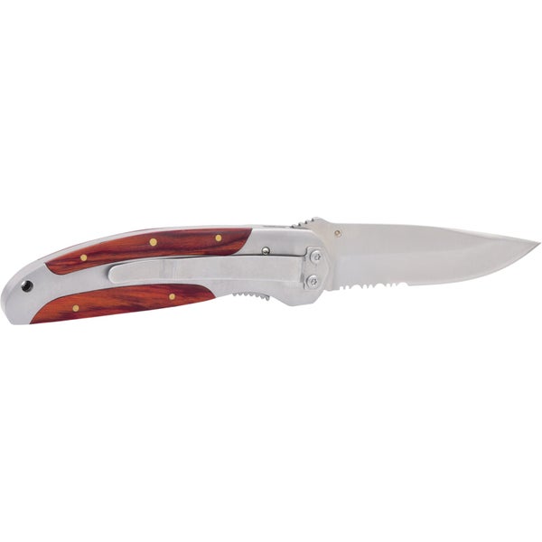 Taschenmesser mit Holzgriff und Metallelementen