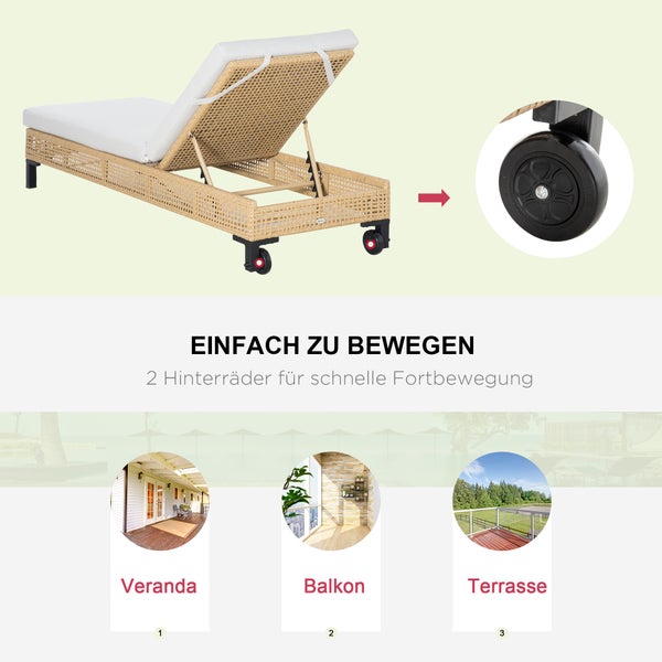 Outsunny Sonnenliege, 65L x 200B x 31H cm, Stahl, PE-Rattan, Polyester, mehrfarbig
