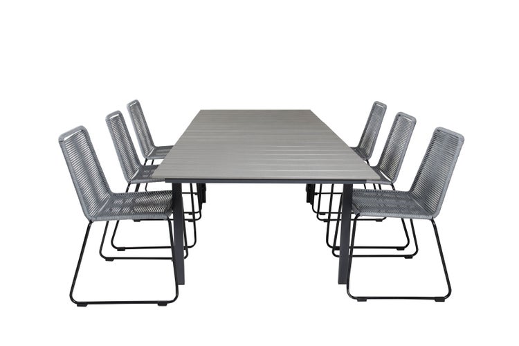 Levels Gartenset Tisch 100x160/240cm und 6 Stühle Lindos schwarz, grau. 100 X 160 X 75 cm