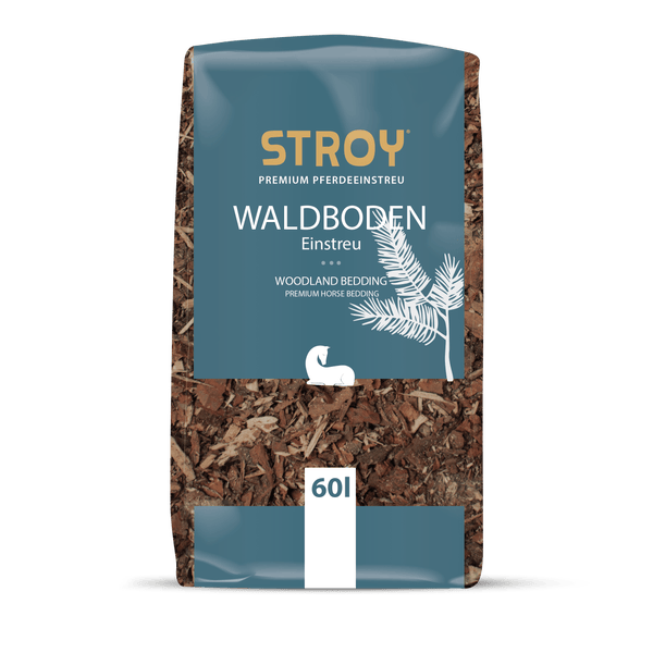 Premium Pferdeeinstreu Stroy Waldboden aus Holz, 60 Liter Packung.