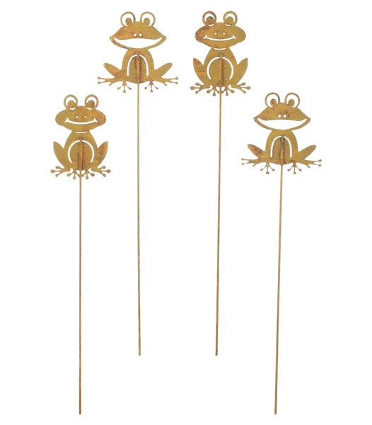 FRANK FLECHTWAREN | Gartenstecker Frosch, 4er Set, 7 x 0,5 x 38 cm, 9 x 0,5 x 38 cm, METALL