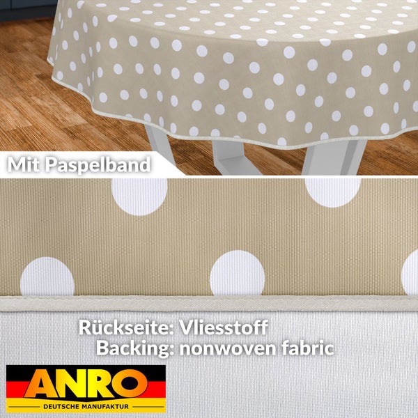 Tischdecke mit Paspelband und Punktdesign, Rückseite Vliesstoff