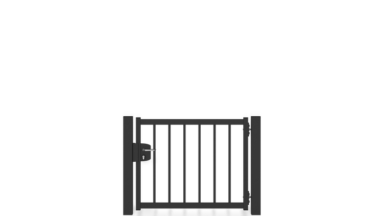 Gartentor ZAUNGURU BASIC-Linie Bremen aus Metall, Höhe: 83cm, Breite: 123cm, 1-flügelig inkl. Pfosten, Schloss und Zubehör, Feuerverzinkt und zusätzlich in RAL 7016 Anthrazitgrau pulverbeschichtet