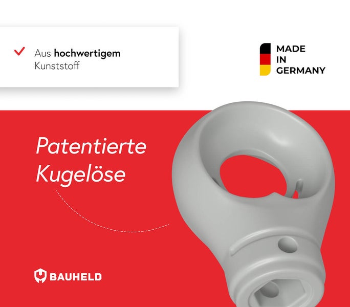 Bauheld Logo, Made in Germany Siegel, Produkt aus hochwertigem Kunststoff