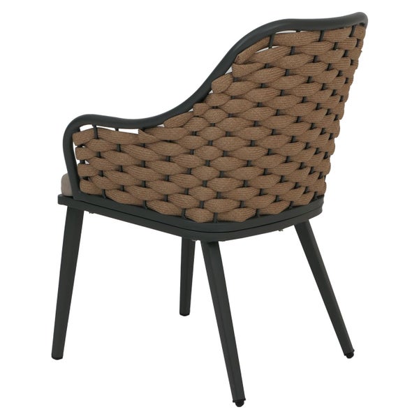 Gartenstuhl mit Geflechtbespannung und Armlehnen, Rückansicht