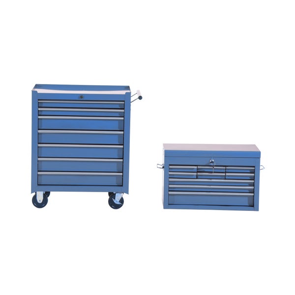 HOMCOM, Fahrbarer Werkzeugwagen, Werkstattwagen, 61,5L x 33B x 113H cm, Stahl, Blau