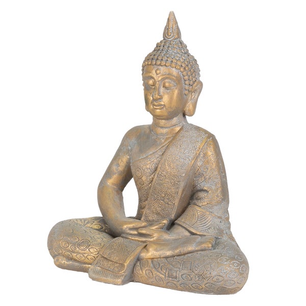 ECD Germany Buddha Figur sitzend, 48cm hoch, aus wetterfestem Polyresin, Bronze, Feng Shui, Buddha Statue als Dekoration für Haus, Wohnung & Garten Gartenfigur Dekofigur, Skulptur für Innen und Außen