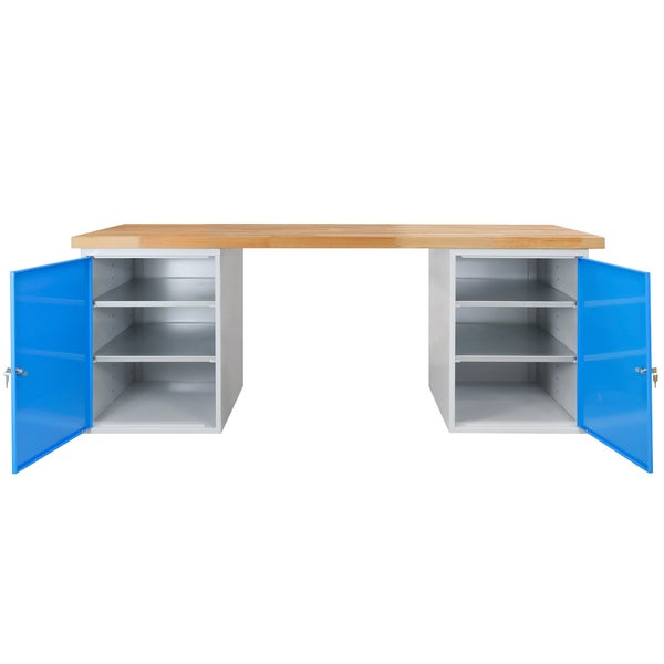 PROREGAL Werkbank Giant Rhino Plus mit 2 Stahlblechkästen HxBxT 84 x 200 x 70 cm Traglast 500 kg Lichtgrau Blau