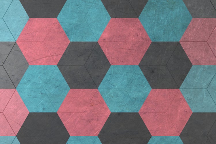 Wandfliesen mit hexagonalem Muster in verschiedenen Oberflächenoptiken