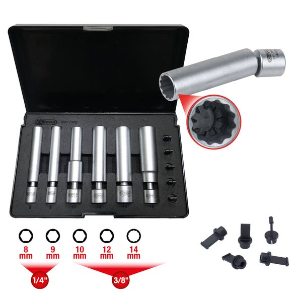 KS TOOLS 1/4 + 3/8 Spezial-Glüh- und Zündkerzen-Stecknuss-Satz mit Gelenk 11tlg. - 500.7325