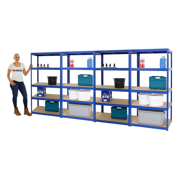 PROREGAL Mega Deal 4x Schwerlastregal Slim Elephant M HxBxT 180 x 90 x 60 cm 5 Ebenen Fachlast 350 kg Blau