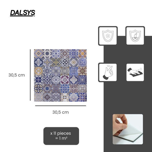 DALSYS Logo, selbstklebende Wandfliese im Patchwork-Design, 30,5 mal 30,5 Zentimeter, 11 Stück ergeben 1 Quadratmeter, UV-beständig und wasserfest.