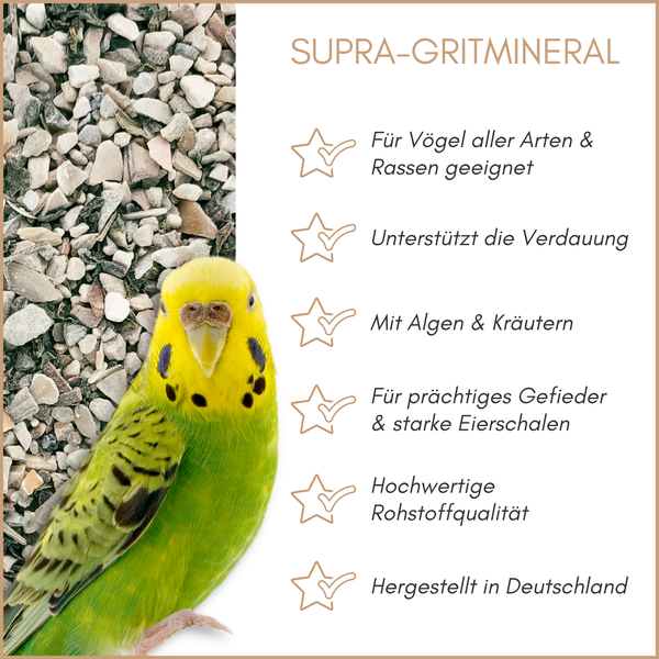 Supra-Gritmineral Vogelfutter mit Wellensittich