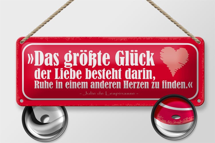 Blechschild Spruch 27x10cm das größte Glück der Liebe Herz Dekoration