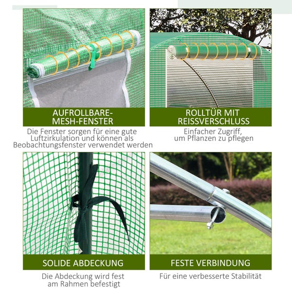 Outsunny Foliengewächshaus, 300L x 300B x 200H cm, PE-Kunststoff, Stahl, Grün