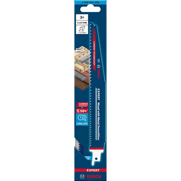 Bosch Expert S1167 XHM Säbelsägeblatt für Holz mit Metalldemontage, 3er-Pack
