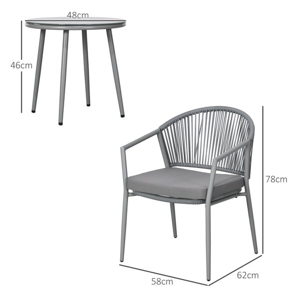 Outsunny 3 tlg. Ratten Bistroset, 58L x 62B x 78H cm, Stahl, PE Rattan, grau