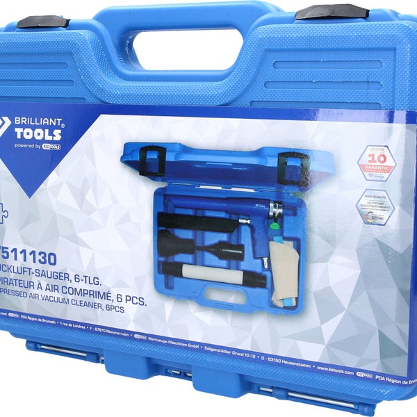 Brilliant Tools Druckluftsauger 6-teilig im Werkzeugkoffer