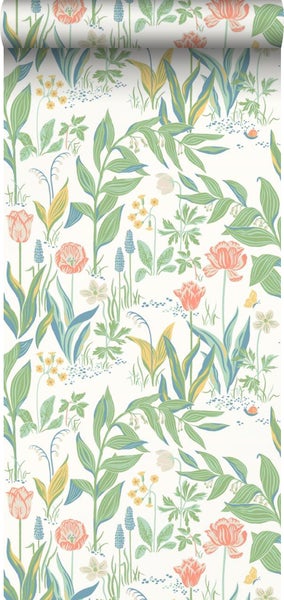 Borastapeter Tapete Blumen Grün und Weiß - 53 cm x 10.05 m - 660423