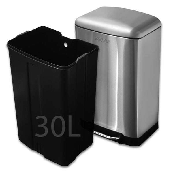 FLOORDIREKT Mülleimer Cubo - aus Edelstahl - Treteimer - mit Absenkautomatik - 30 Liter - Silber