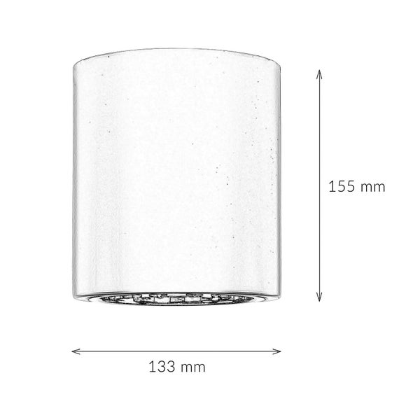 Technische Zeichnung eines Zylinders mit den Maßen 133 mm Breite und 155 mm Höhe.